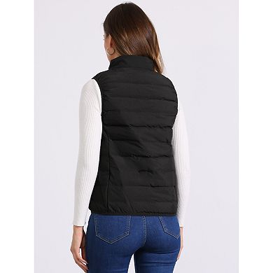Sleeveless Puffer Vest for Women's Stand Collar Zip-Up Quilted Vests