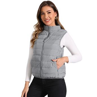 Sleeveless Puffer Vest for Women's Stand Collar Zip-Up Quilted Vests