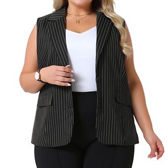 Women's Plus Size Sleeveless Lapel V-Neck Striped Blazer Suit Vests