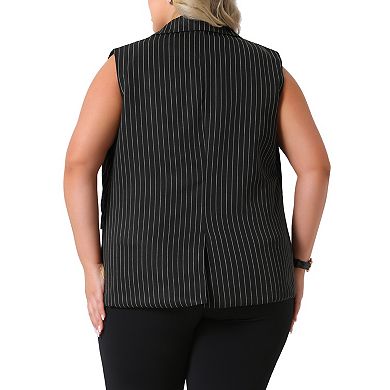 Women's Plus Size Sleeveless Lapel V-Neck Striped Blazer Suit Vests