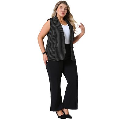 Women's Plus Size Sleeveless Lapel V-Neck Striped Blazer Suit Vests
