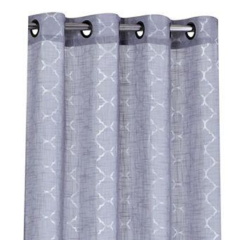 Kate Aurora 2 pc Silver Sparkly Semi Sheer Trellis Quatrefoil Grommet Top Window Curtain Panels