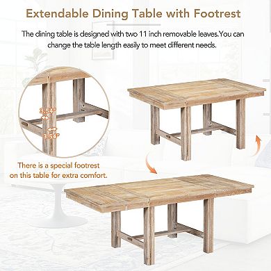 Merax Farmhouse 6-Piece Extendable Dining Table with Footrest, 4 Upholstered Dining Chairs and Bench
