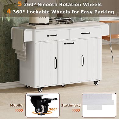 Merax Kitchen Island with Trash Can Storage Cabinet, Kitchen Cart with Drop Leaf