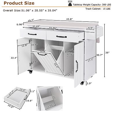 Merax Kitchen Island with Trash Can Storage Cabinet, Kitchen Cart with Drop Leaf