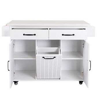 Merax Kitchen Island with Trash Can Storage Cabinet, Kitchen Cart with Drop Leaf