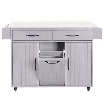 Merax Kitchen Island with Trash Can Storage Cabinet, Kitchen Cart with Drop Leaf