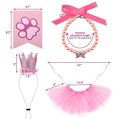 Cute Dog Birthday Outfit Set Princess Puppy Tutu Skirt With Pink Crown