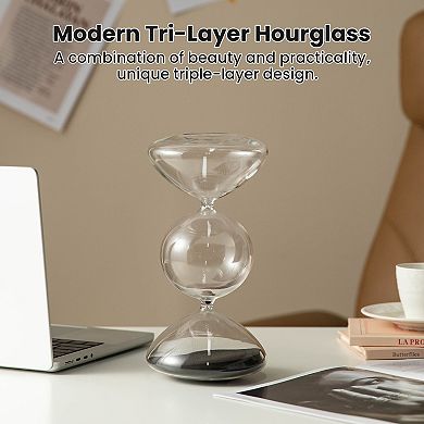 Glitzhome Modern Tri-Layer Hourglass with Black Sand, 60-Minute Sand Timers