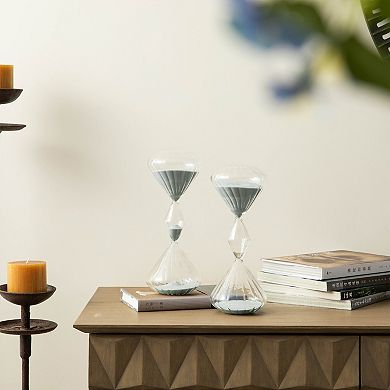 Glitzhome Set of 2 Geometric Tri-Layer Hourglasses with Grey Sand, 60-Minute Sand Timers