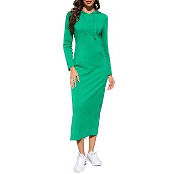 Women's Long Sleeve Side Slit Pullover Maxi Hoodie Dress Slim Sweatshirt Long Dresses with Pockets