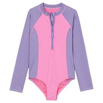 Girls 2-16 Lands' End Long Sleeve One-Piece Half Zip Swimsuit
