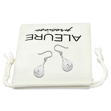 Aleure Precioso Gold Over Sterling Silver Textured Puff Teardrop Drop Earrings