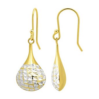 Aleure Precioso Gold Over Sterling Silver Textured Puff Teardrop Drop Earrings