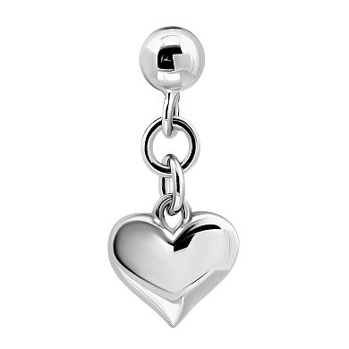 Aleure Precioso Gold Over Sterling Silver Ball with Heart Drop Charm Earrings