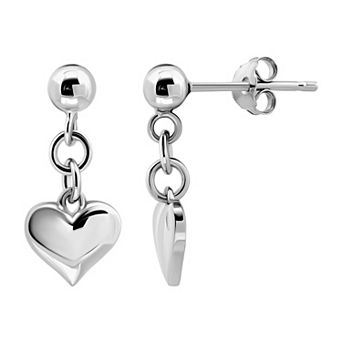 Aleure Precioso Gold Over Sterling Silver Ball with Heart Drop Charm Earrings