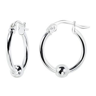 Aleure Precioso Sterling Silver 1.5 x 12 mm Bead Hoop Earrings