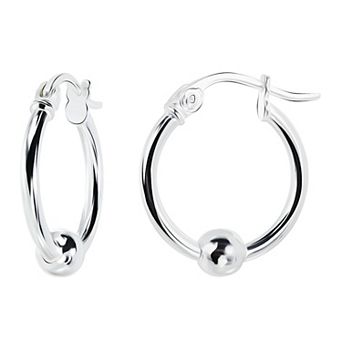 Aleure Precioso Sterling Silver 1.5 x 12 mm Bead Hoop Earrings