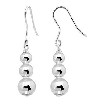 Aleure Precioso Sterling Silver 4 mm, 6 mm & 8 mm Polished Bead Drop Earrings
