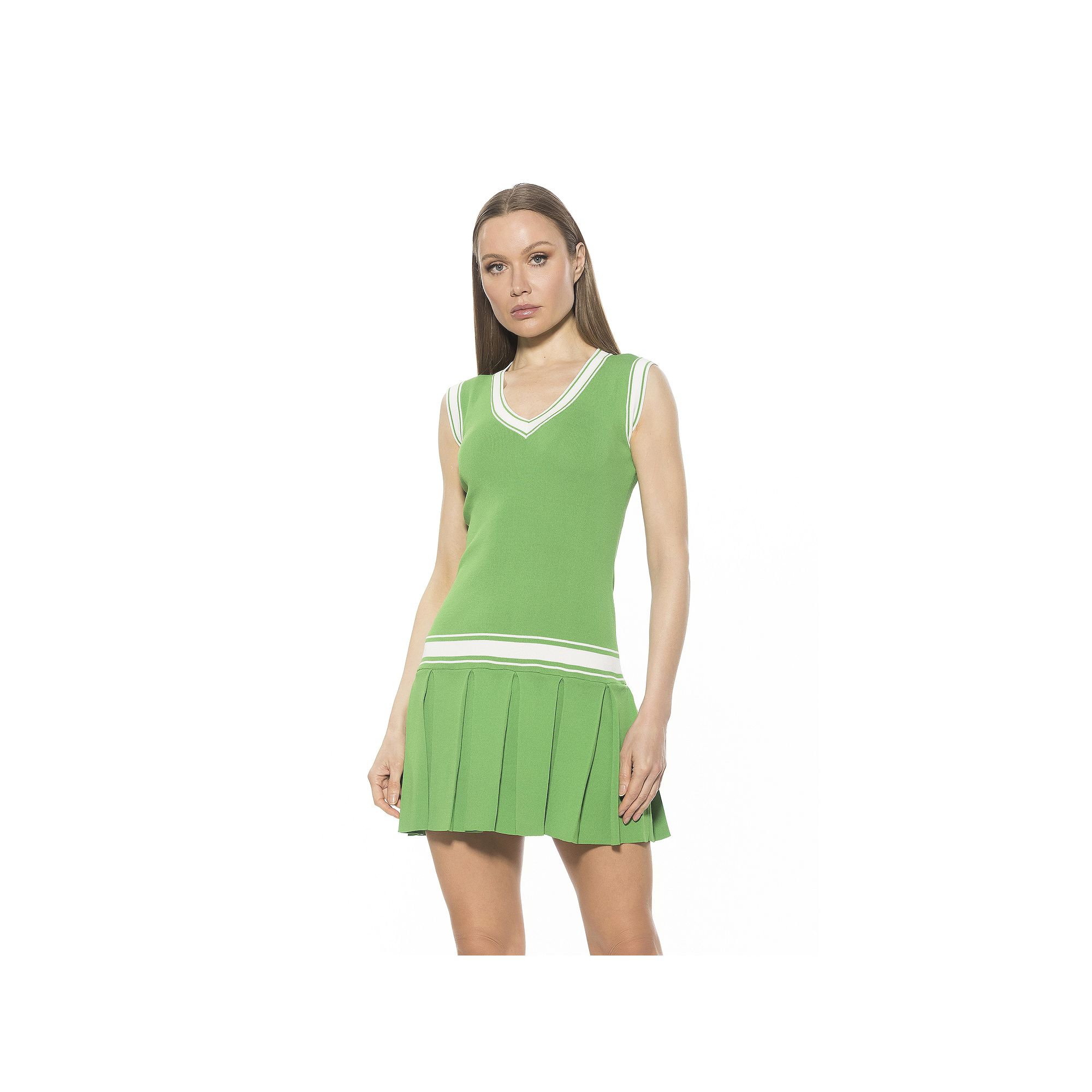 Womens ALEXIA ADMOR Venus V-Neck Dropped Waist Knit Tennis Dress, Size: XS