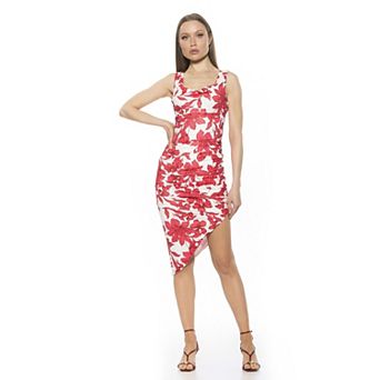 Women's ALEXIA ADMOR Lisa Draped Asymmetric Midi Sheath Dress