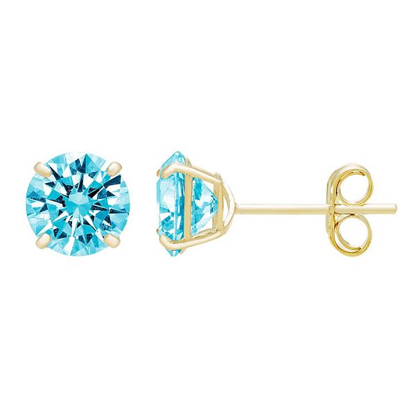 Theia Sky 14k Gold Round 5 mm Cubic Zirconia Birthstone Earrings - March