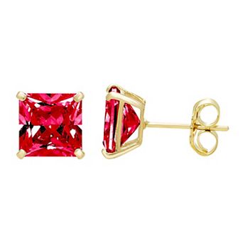 Theia Sky 14k Gold 5 mm Cubic Zirconia Birthstone Square Stud Earrings