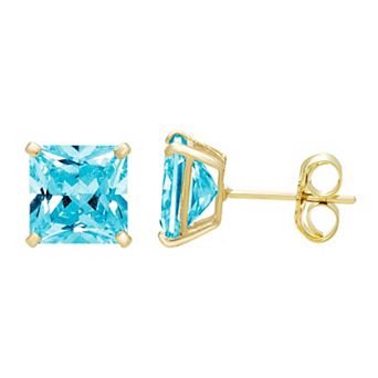 Theia Sky 14k Gold 5 mm Cubic Zirconia Birthstone Square Stud Earrings