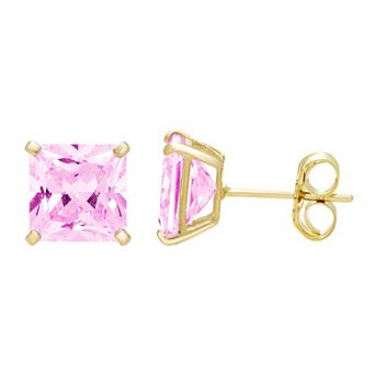 Theia Sky 14k Gold 5 mm Cubic Zirconia Birthstone Square Stud Earrings