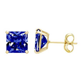 Theia Sky 14k Gold 5 mm Cubic Zirconia Birthstone Square Stud Earrings