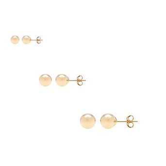 Theia Sky 3-Pair 14k Gold Graduated Ball Stud Earring Set