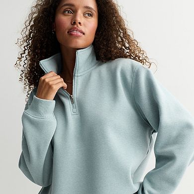 Juniors' Pink Republic Mock Neck Quarter Zip Pullover