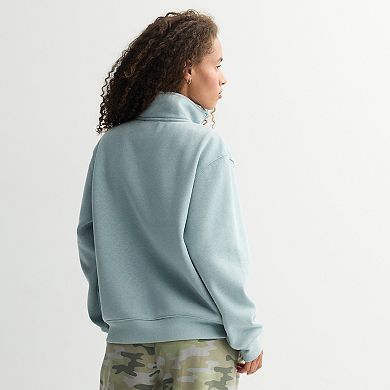 Juniors' Pink Republic Mock Neck Quarter Zip Pullover