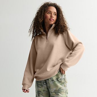 Juniors' Pink Republic Mock Neck Quarter Zip Pullover