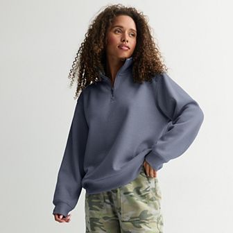 Juniors' Pink Republic Mock Neck Quarter Zip Pullover