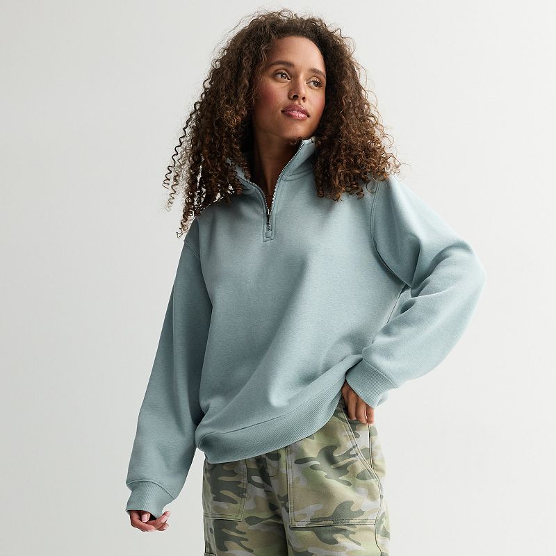 Juniors' Pink Republic Mock Neck Quarter Zip Pullover