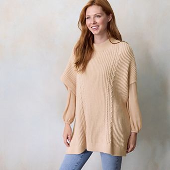 Women's LC Lauren Conrad Cable Knit Ribbed Poncho