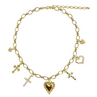Vieste Gold Tone Hearts & Multi Cross Designed Charm Necklace