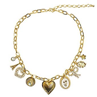 Vieste Gold Tone Fancy Girl Multi Charm Necklace