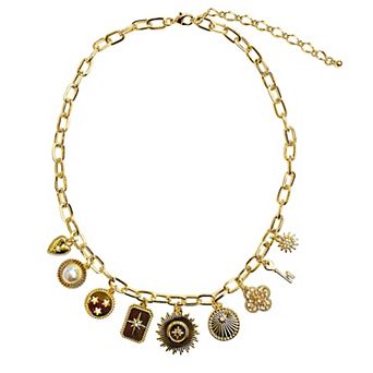 Vieste Gold Tone Eclectic Multi Charm Necklace