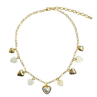 Vieste Gold Tone Pearly Girl Multi Heart Charm Necklace