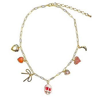 Vieste Gold Tone Pretty In Pink Multi Charm Necklace