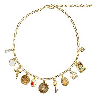 Vieste Gold Tone Treasure Chest Multi Charm Necklace