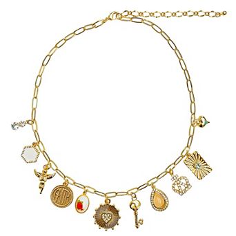 Vieste Gold Tone Treasure Chest Multi Charm Necklace