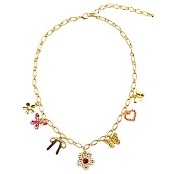 Vieste Gold Tone Flower Girl Charm Necklace