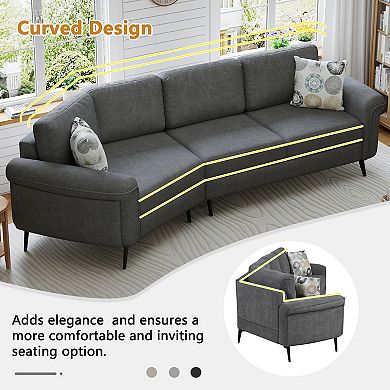 Merax 111" Upholstered 3-seater Sofa Curved Sofa Couch with Two Printed Pillows for Living Room