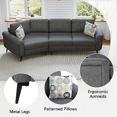 Merax 111" Upholstered 3-seater Sofa Curved Sofa Couch with Two Printed Pillows for Living Room