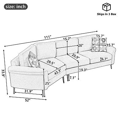 Merax 111" Upholstered 3-seater Sofa Curved Sofa Couch with Two Printed Pillows for Living Room