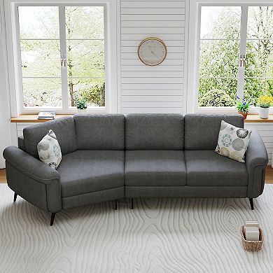 Merax 111" Upholstered 3-seater Sofa Curved Sofa Couch with Two Printed Pillows for Living Room