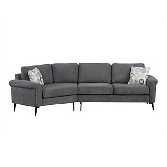 Merax 111" Upholstered 3-seater Sofa Curved Sofa Couch with Two Printed Pillows for Living Room